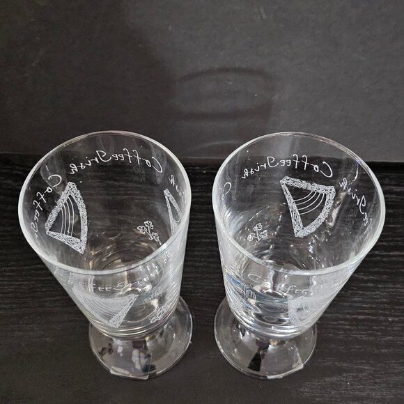 Eamon Irish Coffee Glass Set Pair Stemmed Etched Harp Shamrock Hand Etched - Picture 4 of 8